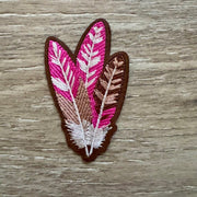 On A Whim Hats Pink Boho Feathers Leather Iron-On Patch