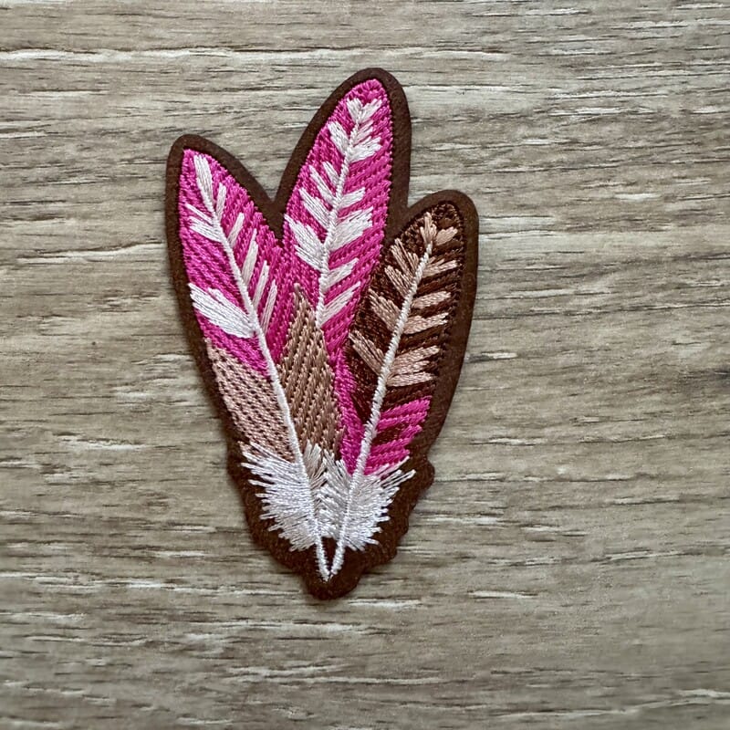 On A Whim Hats Pink Boho Feathers Leather Iron-On Patch