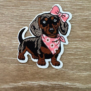 On A Whim Hats Pink Bow Bandana Dachshund Iron-On Patch