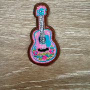 On A Whim Hats Pink Floral Guitar Iron-On Patch