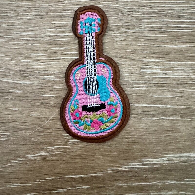 On A Whim Hats Pink Floral Guitar Iron-On Patch