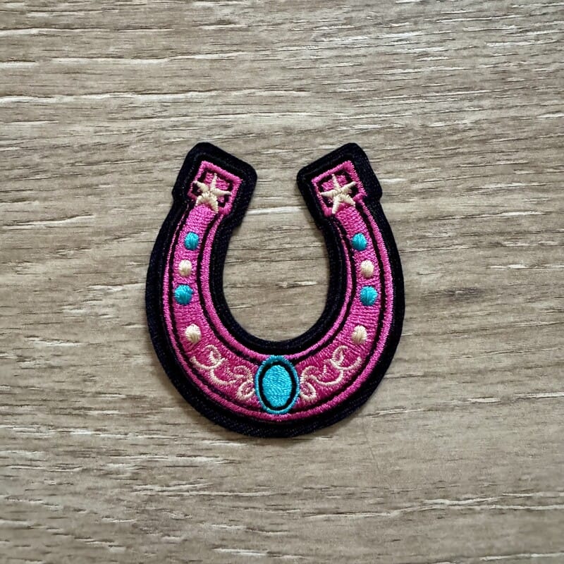On A Whim Hats Pink Horseshoe Stars Iron-On Patch