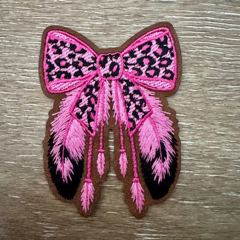 On A Whim Hats Pink Leopard Bow Leather Iron-On Patch