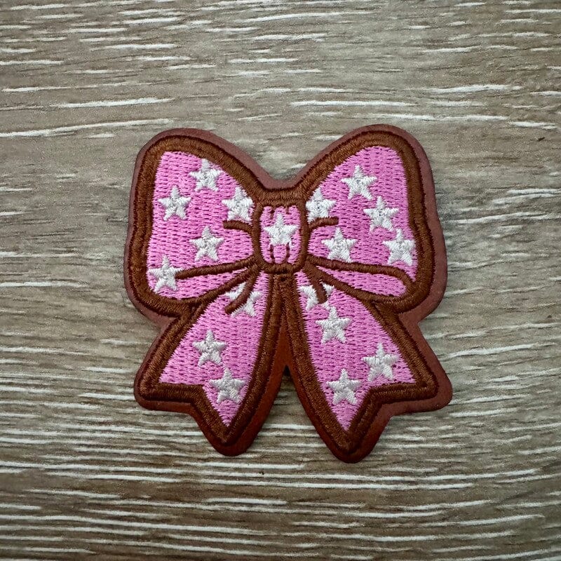 On A Whim Hats Pink Star Bow Leather Iron-On Patch