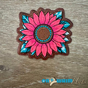 On A Whim Hats Pink Sunflower Iron-On Leather Patch