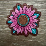 On A Whim Hats Pink Sunflower Turquoise Iron-On Patch