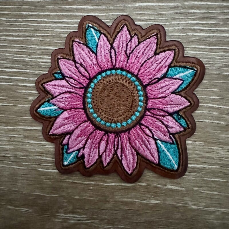 On A Whim Hats Pink Sunflower Turquoise Iron-On Patch