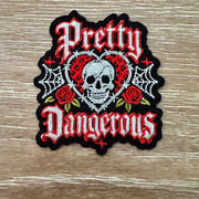 On A Whim Hats Pretty Dangerous Skull and Roses Iron-On Patch