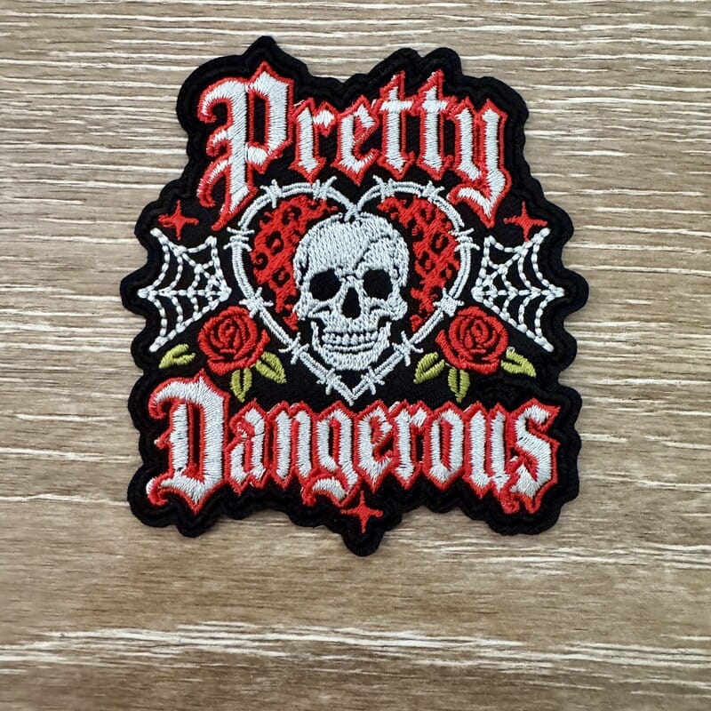On A Whim Hats Pretty Dangerous Skull and Roses Iron-On Patch