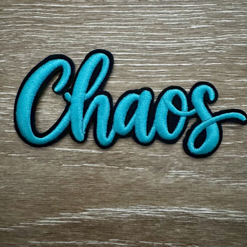 On A Whim Hats Pure Chaos Script Iron-On Patch