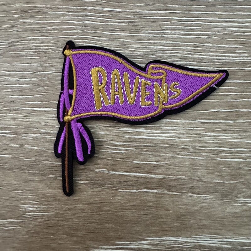 On A Whim Hats Purple and Gold Retro Pennant Iron-On Patch