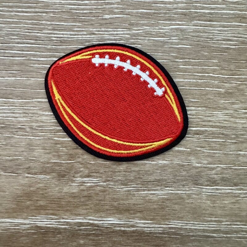 On A Whim Hats Red and Gold Football Iron-On Patch