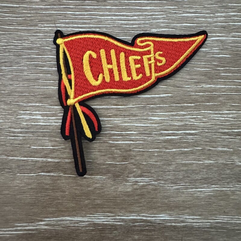 On A Whim Hats Red and Gold Retro Pennant Iron-On Patch