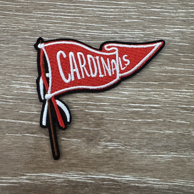 On A Whim Hats Red and White Pennant Flag on Pole Iron-On Patch