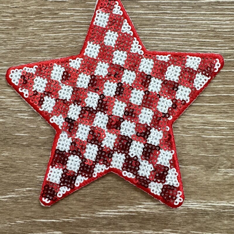 On A Whim Hats Red Gingham Sequin Star Iron-On Patch