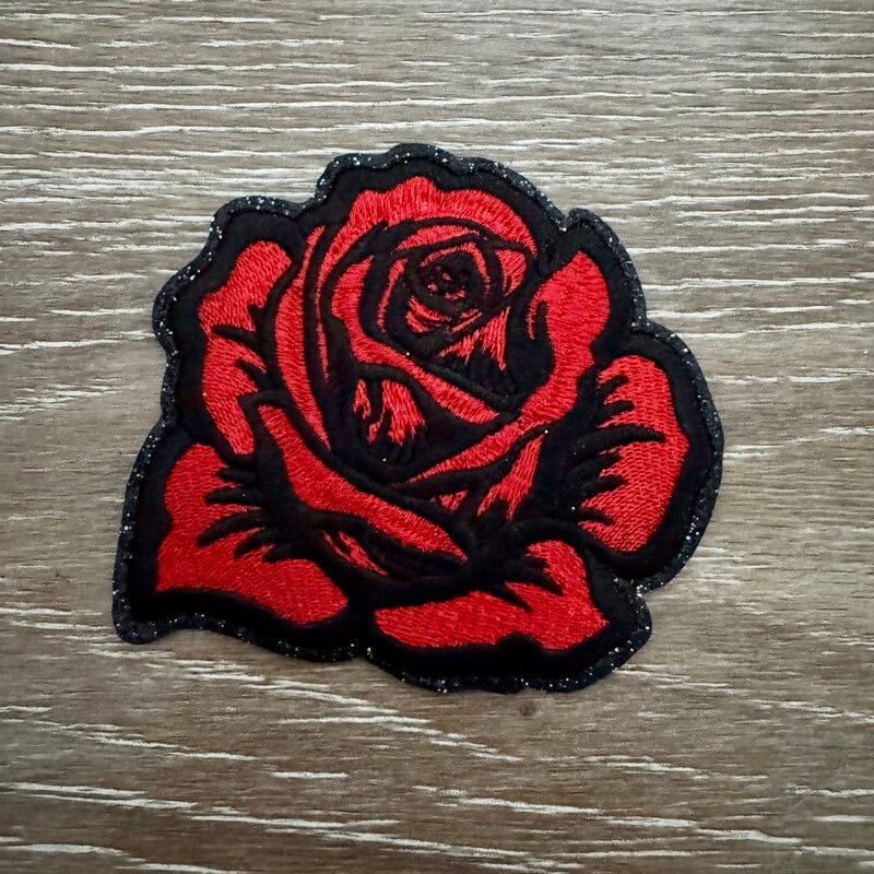 On A Whim Hats Red Rose Glitter Iron-On Patch