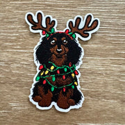 On A Whim Hats Reindeer Doxie Christmas Lights Iron-On Patch