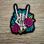 On A Whim Hats Rock On Skeleton Roses Iron-On Patch
