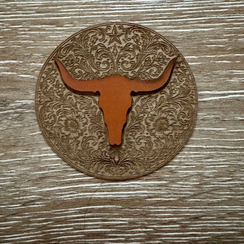 On A Whim Hats Rust Longhorn Skull Western Floral Medallion Iron-On Patch