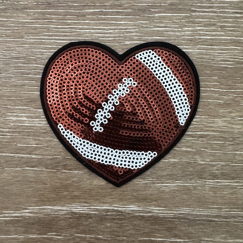 On A Whim Hats Sequin Football Heart Iron-On Patch