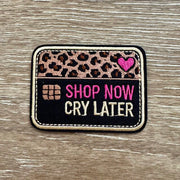 On A Whim Hats Shop Now Cry Later Leopard Card Iron-On Patch