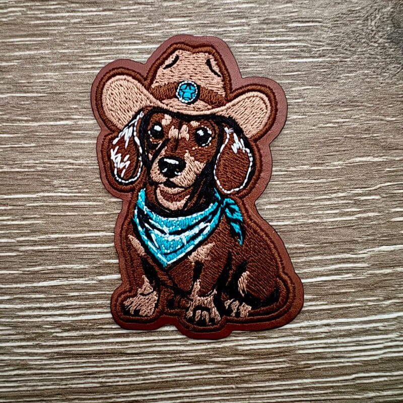On A Whim Hats Sitting Cowboy Dachshund Iron-On Patch