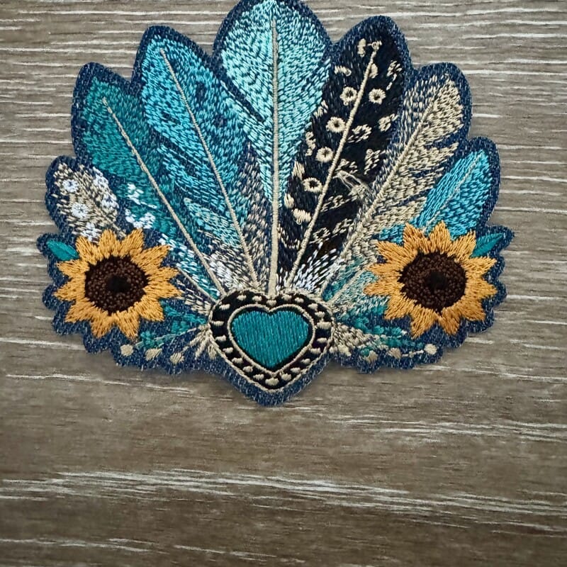 On A Whim Hats Sunflower &amp; Feather Fan Iron-On Patch