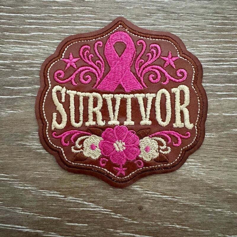 On A Whim Hats Survivor Pink Ribbon Iron-On Patch
