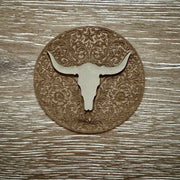On A Whim Hats Taupe Suede Longhorn Skull Western Floral Medallion Iron-On Patch
