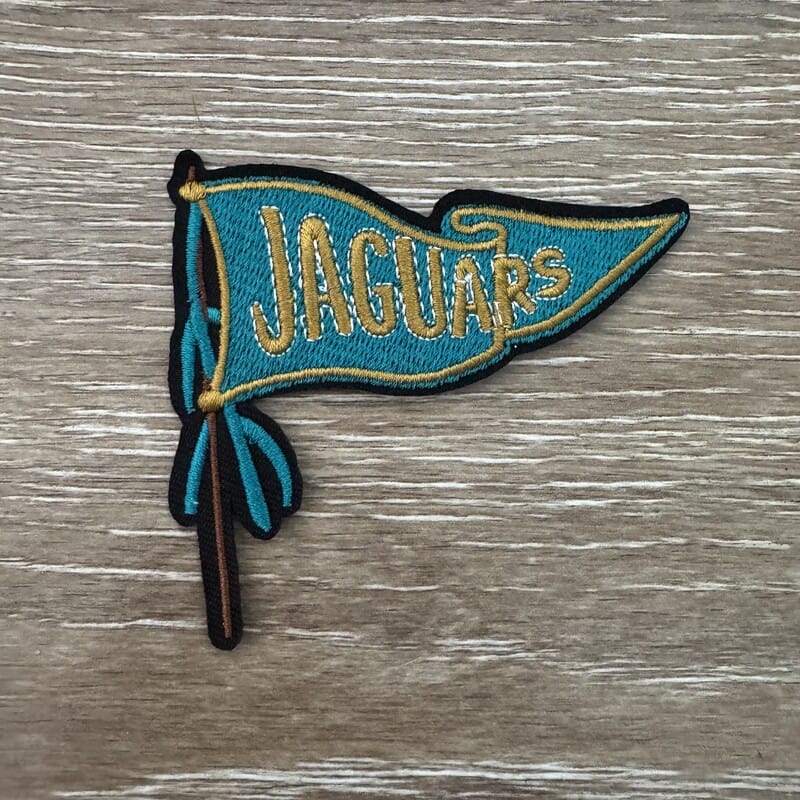 On A Whim Hats Teal and Gold Retro Pennant Iron-On Patch
