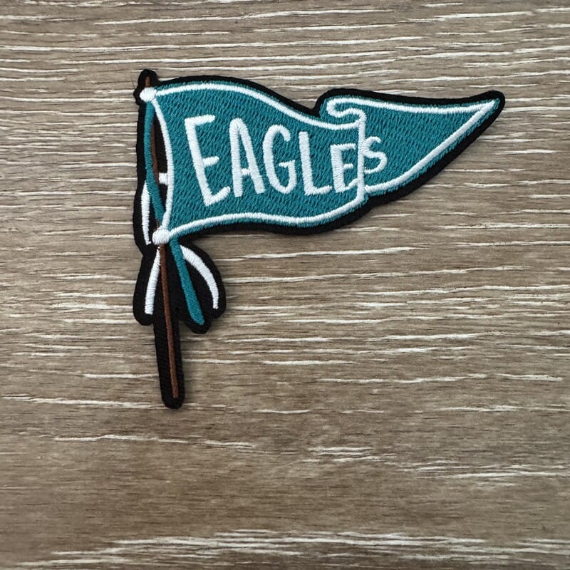 On A Whim Hats Teal and White Banner Pennant Iron-On Patch