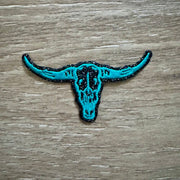 On A Whim Hats Teal Glitter Longhorn Iron-On Patch