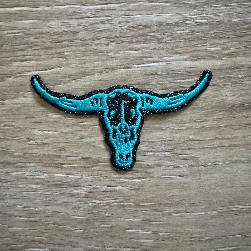 On A Whim Hats Teal Glitter Longhorn Iron-On Patch