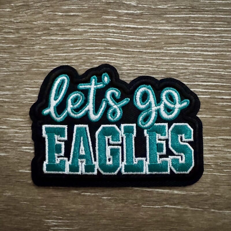 On A Whim Hats Teal Let's Go Football Script Iron-On Patch