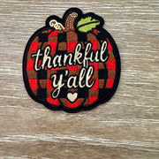 On A Whim Hats Thankful Y'all Plaid Pumpkin Iron-On Patch