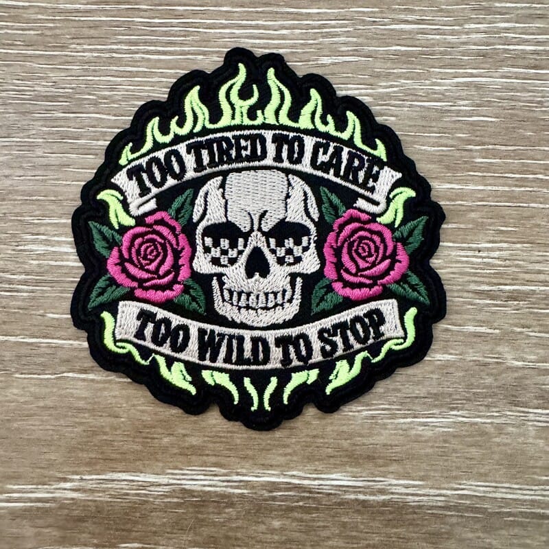 On A Whim Hats Too Wild to Stop Skull and Roses Iron-On Patch