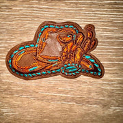 On A Whim Hats Tooled Cowboy Hat Iron-On Patch