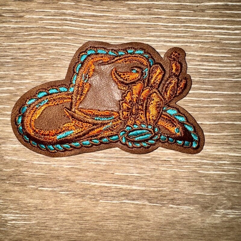 On A Whim Hats Tooled Cowboy Hat Iron-On Patch