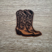 On A Whim Hats Tooled Floral Cowboy Boots Leather Iron-On Patch