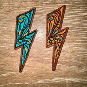 On A Whim Hats Tooled Leather Lightning Bolt Iron-On Patch