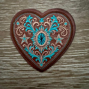 On A Whim Hats Tooled Western Heart Leather Iron-On Patch