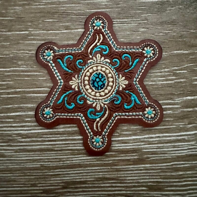 On A Whim Hats Tooled Western Star Leather Iron-On Patch