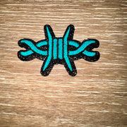 On A Whim Hats Turquoise Barbed Wire Glitter Iron-On Patch