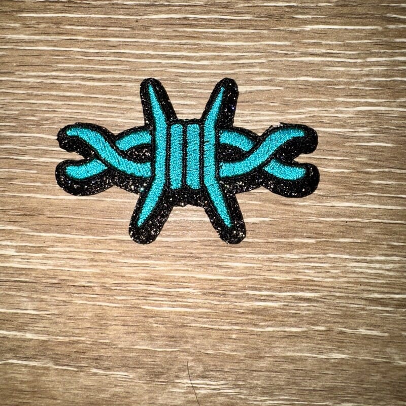 On A Whim Hats Turquoise Barbed Wire Glitter Iron-On Patch