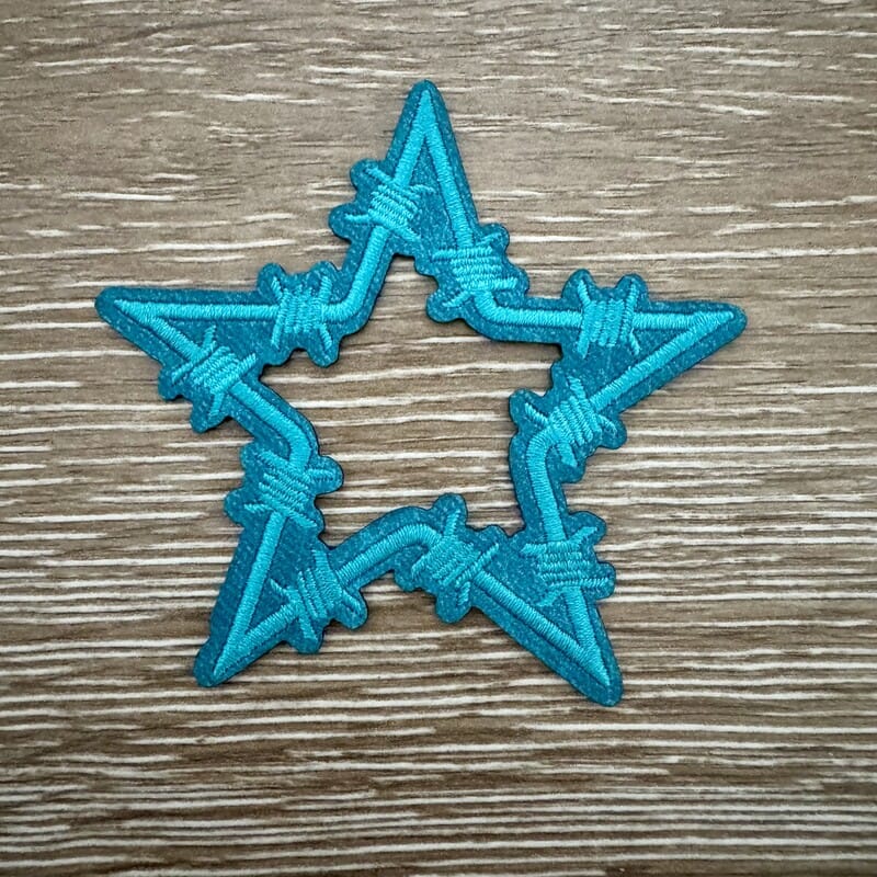 On A Whim Hats Turquoise Barbed Wire Star Iron-On Patch (2 styles)