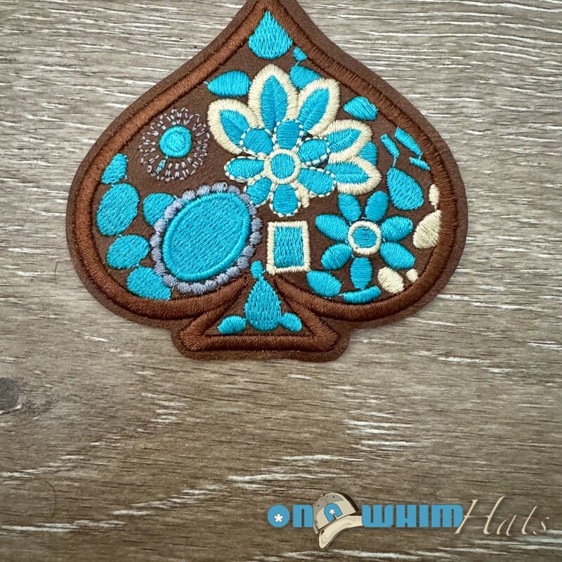 On A Whim Hats Turquoise Blossom Spade Iron-On Leather Patch