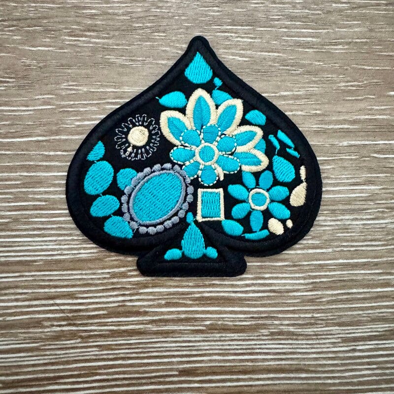 On A Whim Hats Turquoise Blossom Spade Iron-On Leather Patch