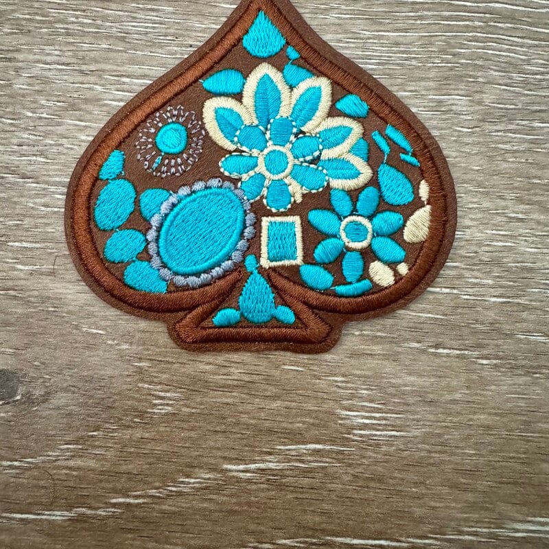 On A Whim Hats Turquoise Blossom Spade Iron-On Leather Patch