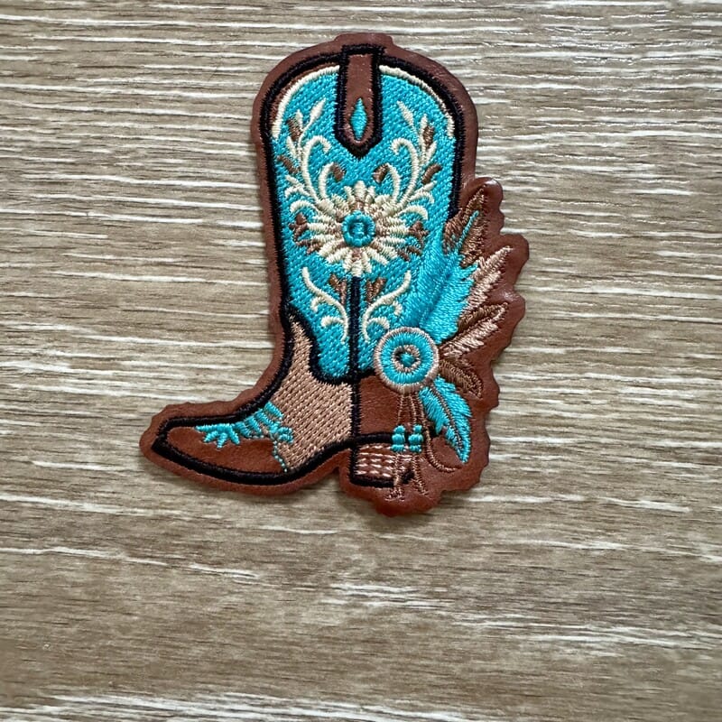 On A Whim Hats Turquoise Cowboy Boot Iron-On Patch