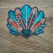 On A Whim Hats Turquoise Feather Fan Iron-On Patch